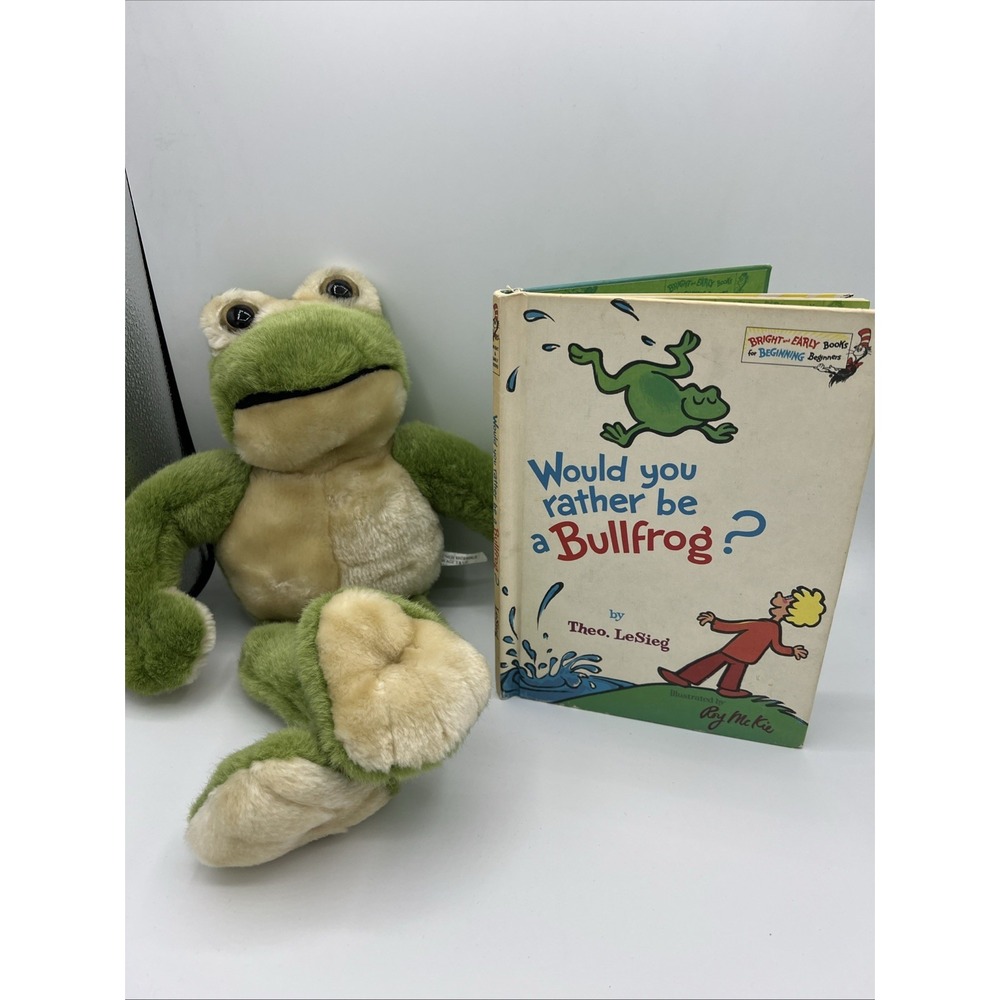 VTG Dr. Seuss "Would You Rather Be A Bullfrog?" 1975 & VTG Plush Frog Bundle